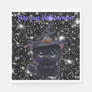 Süße, verspielte Halloween-Schwarze-Katze Serviette