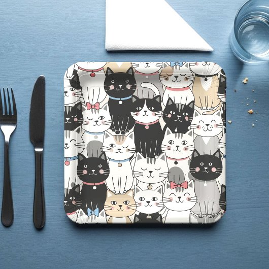 Süße verspielte Katzenmuster Pappteller