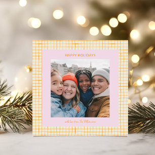 Süße verspielte pink-orange Weihnachtsfoto-Quadrat Feiertagskarte