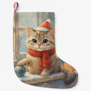Süße verspielte Weihnachtskatze Kleiner Weihnachtsstrumpf