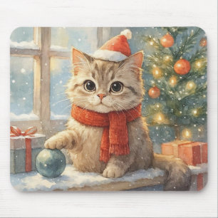 Süße verspielte Weihnachtskatze Mousepad