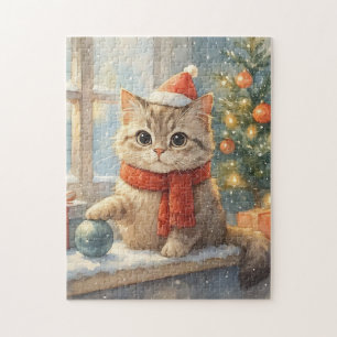 Süße verspielte Weihnachtskatze Puzzle