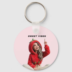 Süße Vibes Hübsches Erdbeermädchen mit Kapuzenpull Schlüsselanhänger