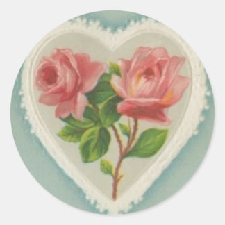 Süße viktorianische Rosen in einem Herz-Aufkleber Runder Aufkleber
