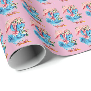 Süße Vintage-Baby-Shower-Enten-Mädchen Geschenkpapier
