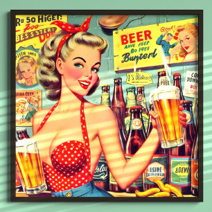 Süße Vintage-Bier-Pin-up-Darstellung Poster