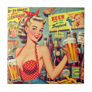 Süße Vintage-Bier-Pin-up Fliese