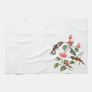 Süße Vintage-Blumenmuster Kolibris Paar Geschirrtuch