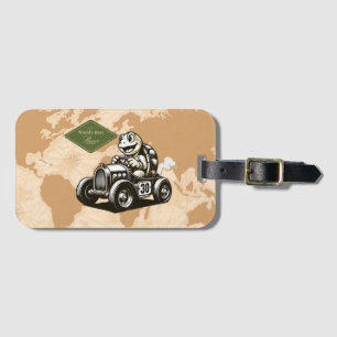 Süße Vintage-Cartoon-Schildkröten-Rennfahrer-Tri-B Gepäckanhänger