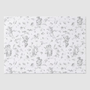 Süße Vintage-Cherub-Cupid-Engel Graue Floral Toile Seidenpapier