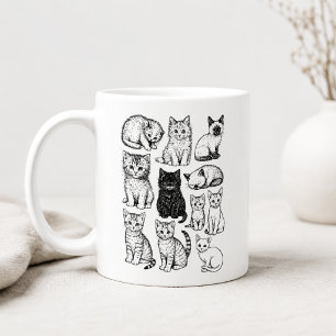 Süße Vintage Cottagecore Kätzchen Skizze Collage Kaffeetasse