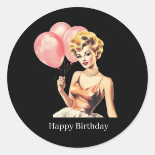 Süße vintage Dame Geburtstag anpassbar Runder Aufkleber
