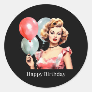 Süße vintage Dame Geburtstag anpassbar  Runder Aufkleber