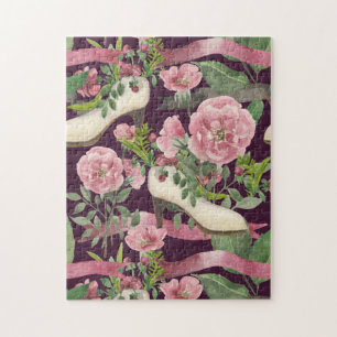 Süße Vintage-Damenmode High Heel Schuhe, Rosen Puzzle