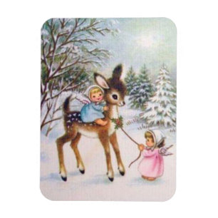 Süße Vintage-Engel mit Weihnachtsbabyhirschen Magnet