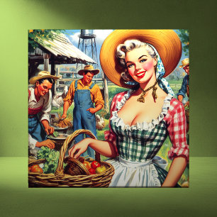 Süße Vintage-Farmer-Pinup Fliese