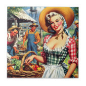 Süße Vintage-Farmer-Pinup Fliese (Vorderseite)