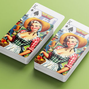 Süße Vintage-Farmer-Pinup Spielkarten