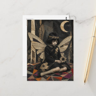 Süße Vintage-Fee Mixed-Media-Collage Postkarte