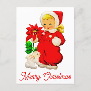 Süße vintage frohe Weihnachten Retro Mädchen Postkarte