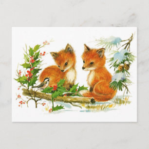 Süße Vintage-Fuchs-Weihnachtsszene Feiertagspostkarte