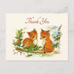 Süße Vintage-Füchse Retro-Weihnachtsszene Danke Postkarte