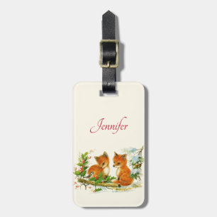 Süße Vintage-Füchse Retro-Weihnachtsszene Gepäckanhänger