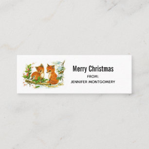 Süße Vintage-Füchse Retro-Weihnachtsszene Mini Visitenkarte