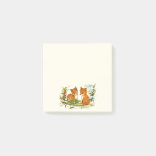 Süße Vintage-Füchse Retro-Weihnachtsszene Post-it Klebezettel