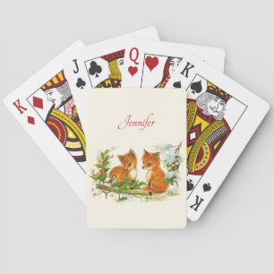 Süße Vintage-Füchse Retro-Weihnachtsszene Spielkarten