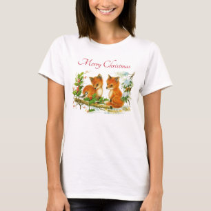 Süße Vintage-Füchse Retro-Weihnachtsszene T-Shirt