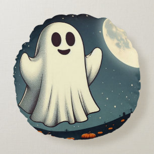 Süße, vintage Geist & Kürbis Halloween Kunst Rundes Kissen