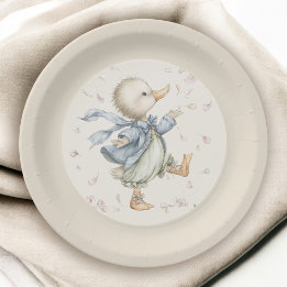 Süße Vintage-Geschichtenbuch-Enten-Baby-Party Pappteller