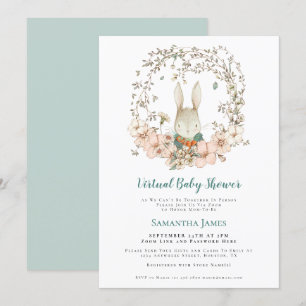 Süße Vintage-Hasen-Babyparty mit Laub-Motiv Einladung