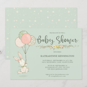 Süße Vintage-Hasen-Blumen-Baby-Party Einladung
