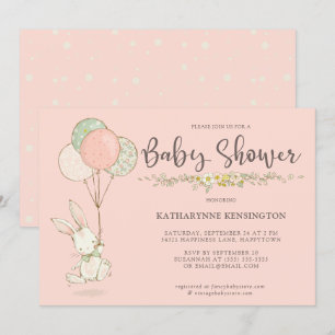 Süße Vintage-Hasen-Blumen-Girl-Baby-Party Einladung