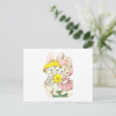 Süße Vintage-Hasen mit Stiefmütterchen-Blume Postkarte (Stehend Vorderseite)
