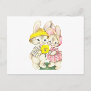 Süße Vintage-Hasen mit Stiefmütterchen-Blume Postkarte