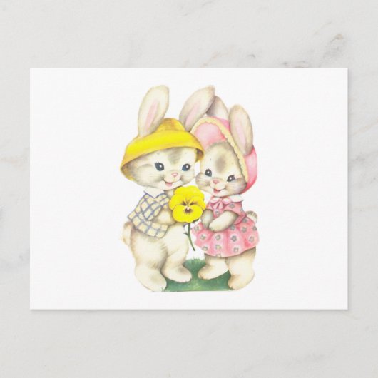 Süße Vintage-Hasen mit Stiefmütterchen-Blume Postkarte (Vorderseite)