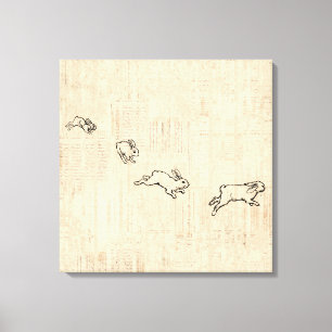 Süße Vintage-Hasen-Themen-Hopping-Kaninchen-Kunst Leinwanddruck