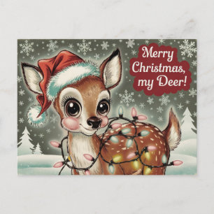 Süße Vintage-Hirsch-Weihnachten Postkarte