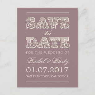 Süße Vintage-Hochzeit - Termin vormerken - Pflaume Ankündigungspostkarte