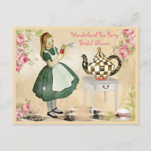 Süße Vintage-Hochzeitsdusche im Stil von Alice im Einladung