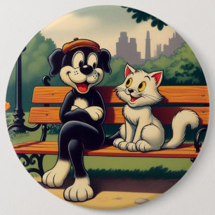 Süße, vintage Hund/Katze Cartoon Button