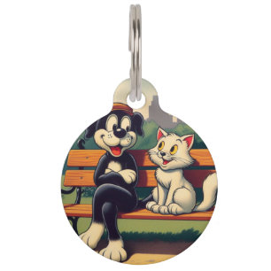 Süße, vintage Hund/Katze Cartoon Haustiermarke