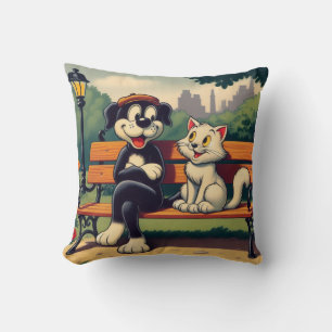 Süße, vintage Hund/Katze Cartoon Kissen