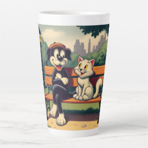 Süße, vintage Hund/Katze Cartoon Milchtasse