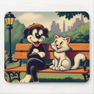 Süße, vintage Hund/Katze Cartoon Mousepad