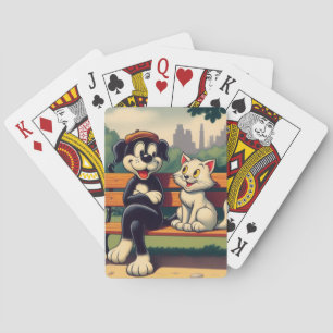 Süße, vintage Hund/Katze Cartoon Spielkarten