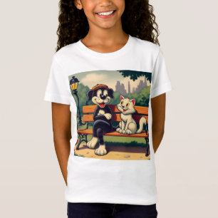 Süße, vintage Hund/Katze Cartoon T-Shirt